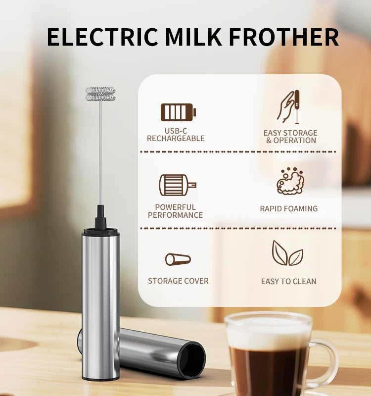 Kitchen Powerful Stirrer Milk Frother Handheld Foam Maker for Lattes Whisk Drink Mixer Coffee Electric Rechargable Egg Beater