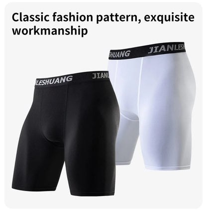 1/5 Pcs Men's Plus Size Black And White Long Sports Underwear Running Fitness Basketball Football Elastic Waist Shorts Teenagers