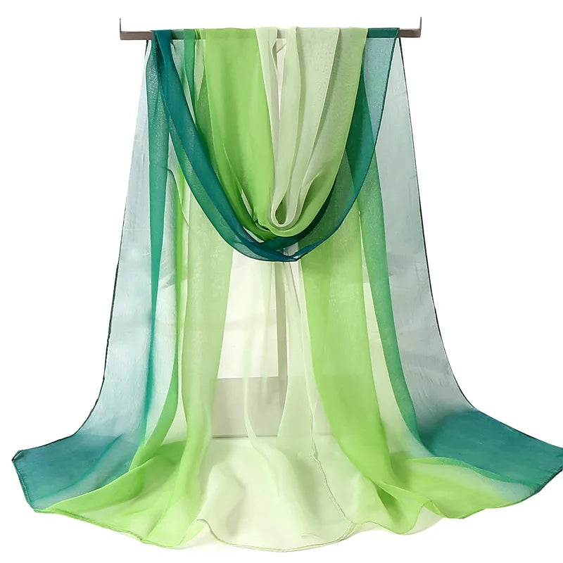 Four Seasons Thin Soft Chiffon For Women Silky Gradient Printing Beach Georgette Scarf Shawls Long Wraps Beach Sunscreen Hijab