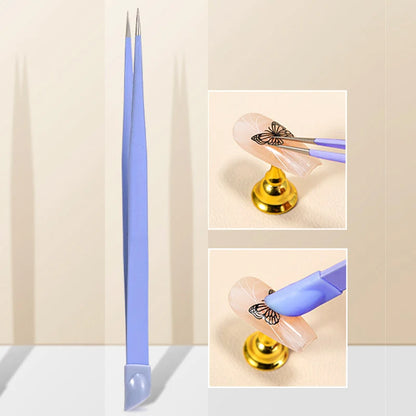 Manicure Multi-function Tweezers Multi-purpose Clip Picking Tool Silicone Head Press Stick Sticker NailArt Clamp Diamond Tweezer