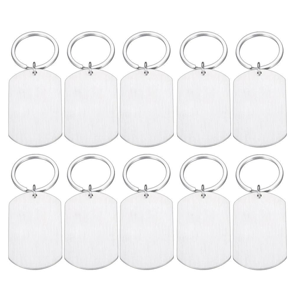 10 Pcs Blank ID Tag Stainless Steel Military  Name Plate Keychain For DIY Accessories Custom Logo Name Women Men Keychain Ring