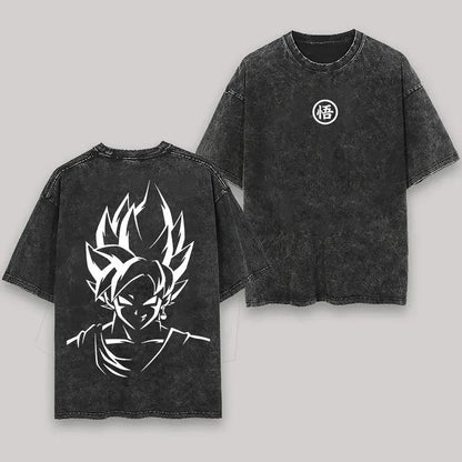 Anime Dragon Ball Cosplay Washed T-Shirt Cotton Short Sleeve Loose Large Casual Sports Fitness T-Shirt Men's Harajuku Clothing
