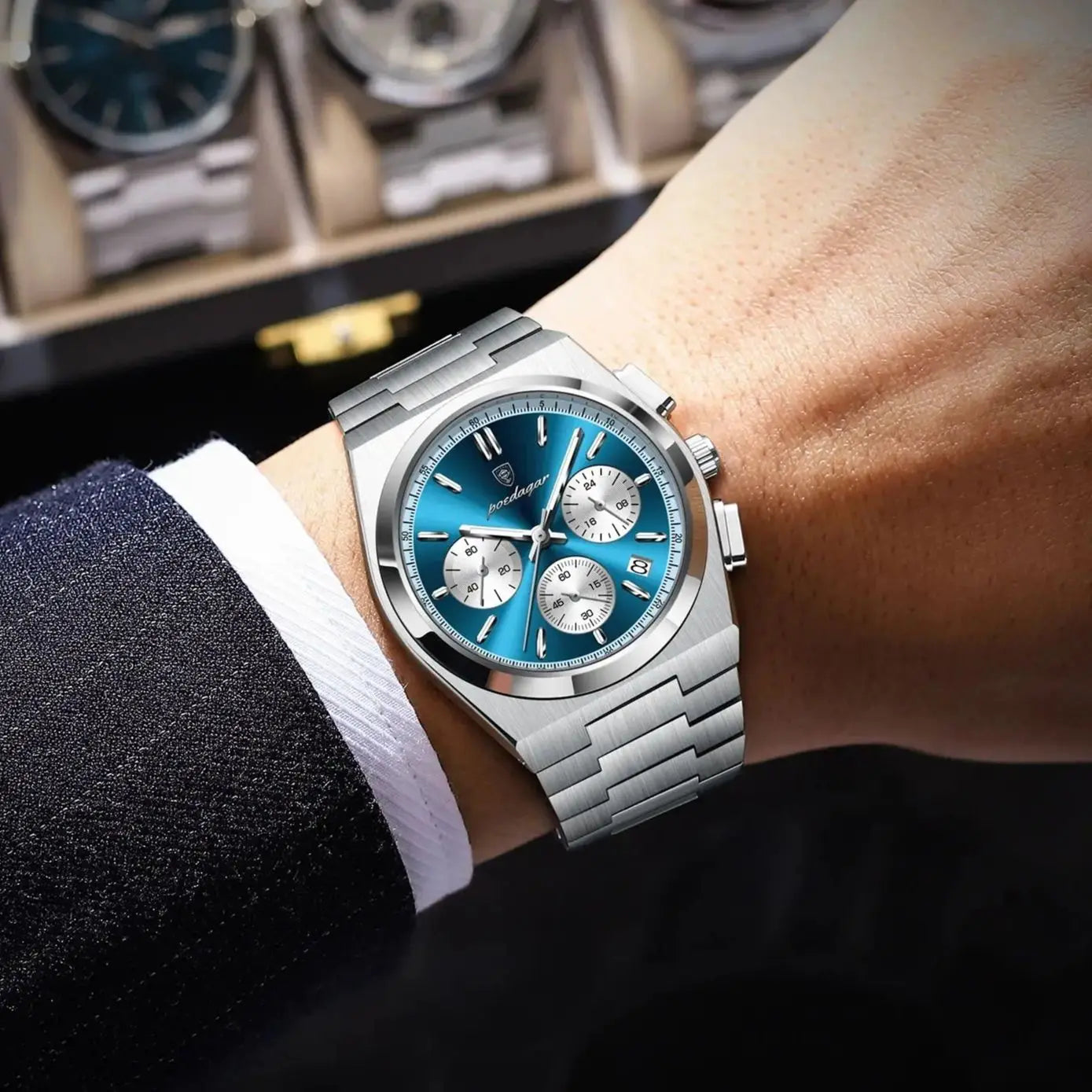 POEDAGAR Fashion Man Watches Chronograph Date Stainless Steel Casual Men Wristwatch Waterproof Luminous Men's Quartz Watch Reloj
