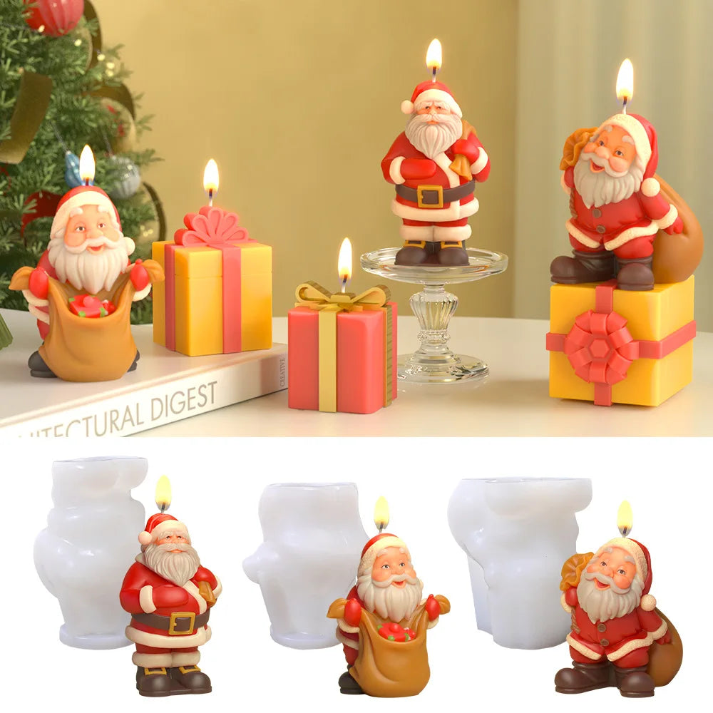 Christmas Santa Claus Silicone Candle Molds Aromatherapy Gypsum Soap Baking Mould Festival Ornament Decor Xmas Gifts Making Mold