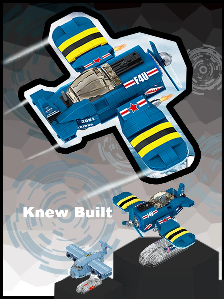 KNEW BUILT Fighter Jet Mini Building Block Toy Set for Kids Boy Adult Beginner Military Plane Airplane Pirate Transporter Brick