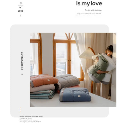 2025 new Japanese polyester cotton quilted summer quilt skin-friendly washable light luxury style solid color lightweight