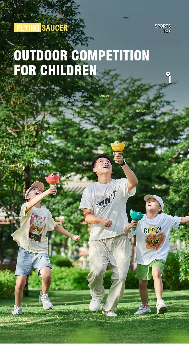 Flying Saucer Disc Launcher Kids Flying Toys Pull String UFO Throw Catch Outdoor Sport Propeller Children Toys Gift For Boy Girl