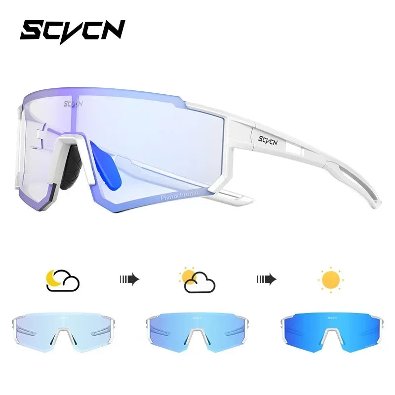 SCVCN Photochromic Sunglasses Cycling Glasses Outdoor Cycling Road Mountain Bike Glasses Men and Women Casual Hiking Windproof