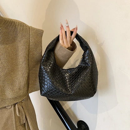 Women Classic Fashion Woven Embossed Hobo Soft PU Leather Small Top-handle Shoulder Bag Casual Daily Handbags