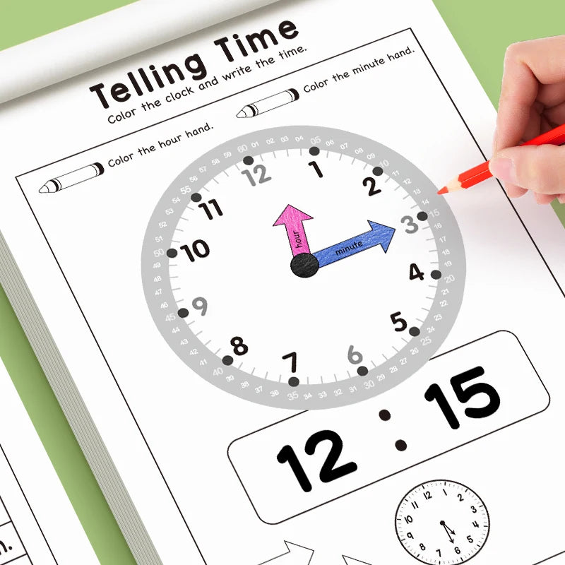 32 Page Telling Time Exercise Time Cognition Book Interactive Game Book about Time Fun Time Game Drawing Learning Book