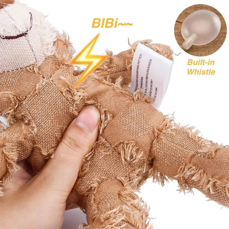Dog Companion for Chewers Indestructible Bear Toy Resistant Squeaky Dog Toys Heavy Chewers Stuffed Plush Dog Toys for Aggressive