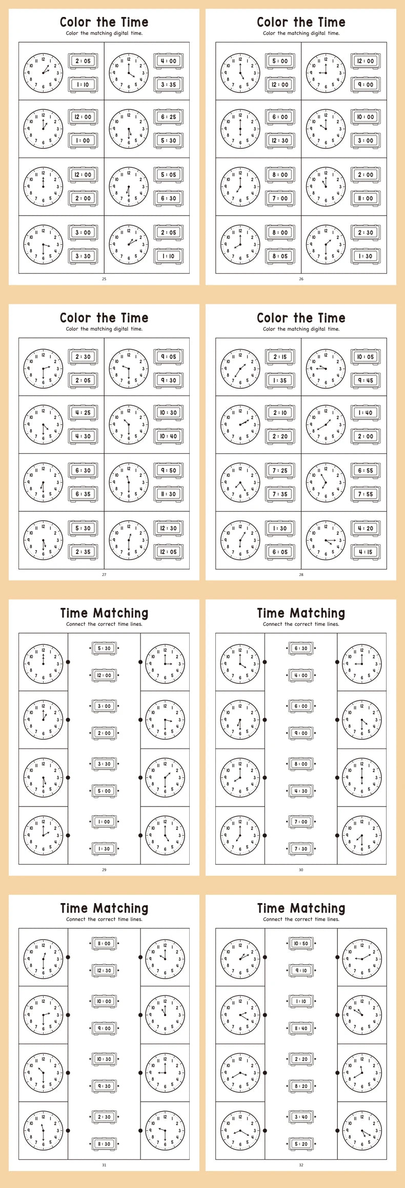 32 Page Telling Time Exercise Time Cognition Book Interactive Game Book about Time Fun Time Game Drawing Learning Book