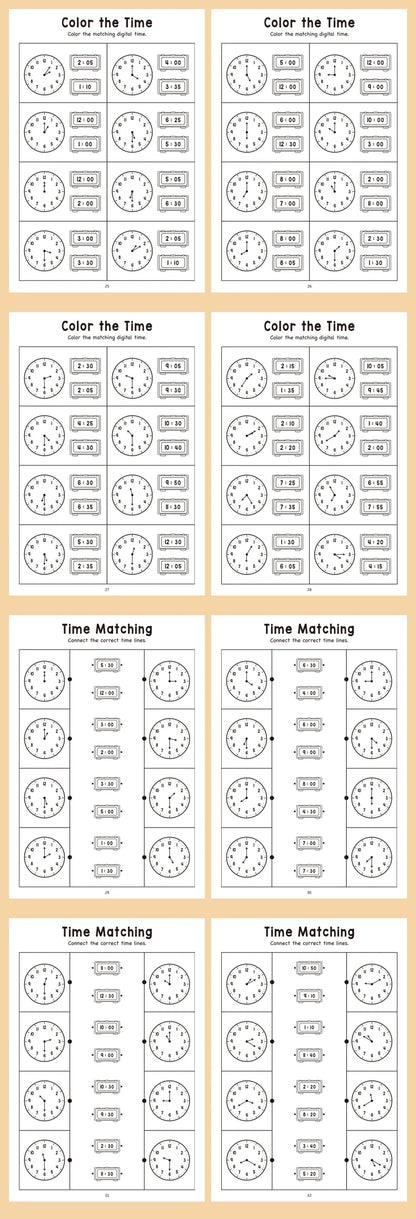 32 Page Telling Time Exercise Time Cognition Book Interactive Game Book about Time Fun Time Game Drawing Learning Book