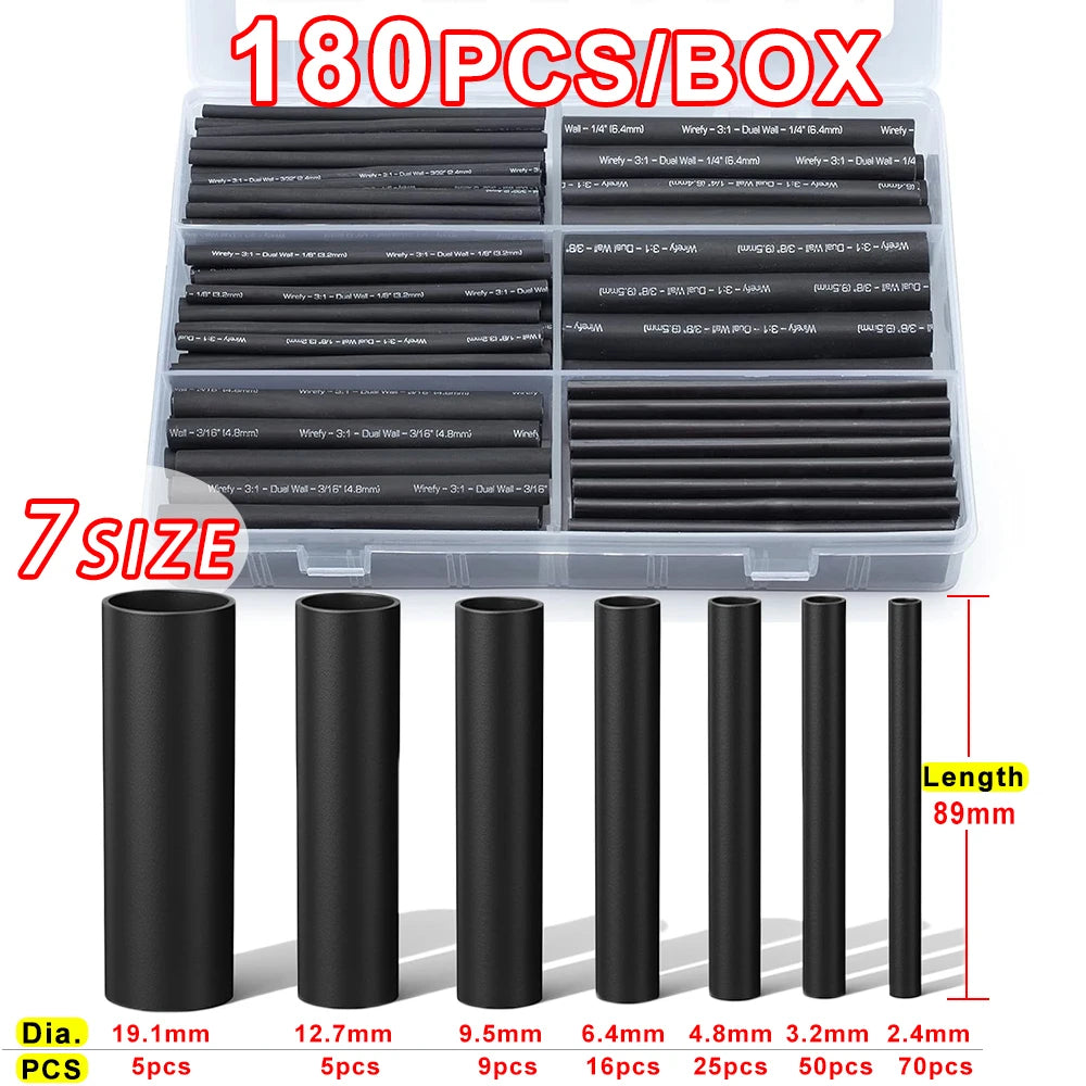 3:1 Ratio Heat Shrink Tubing Kit Black Adhesive Lined Wire Shrink Wrap Tube Industrial Wire Connector Cable Sleeves Protecter