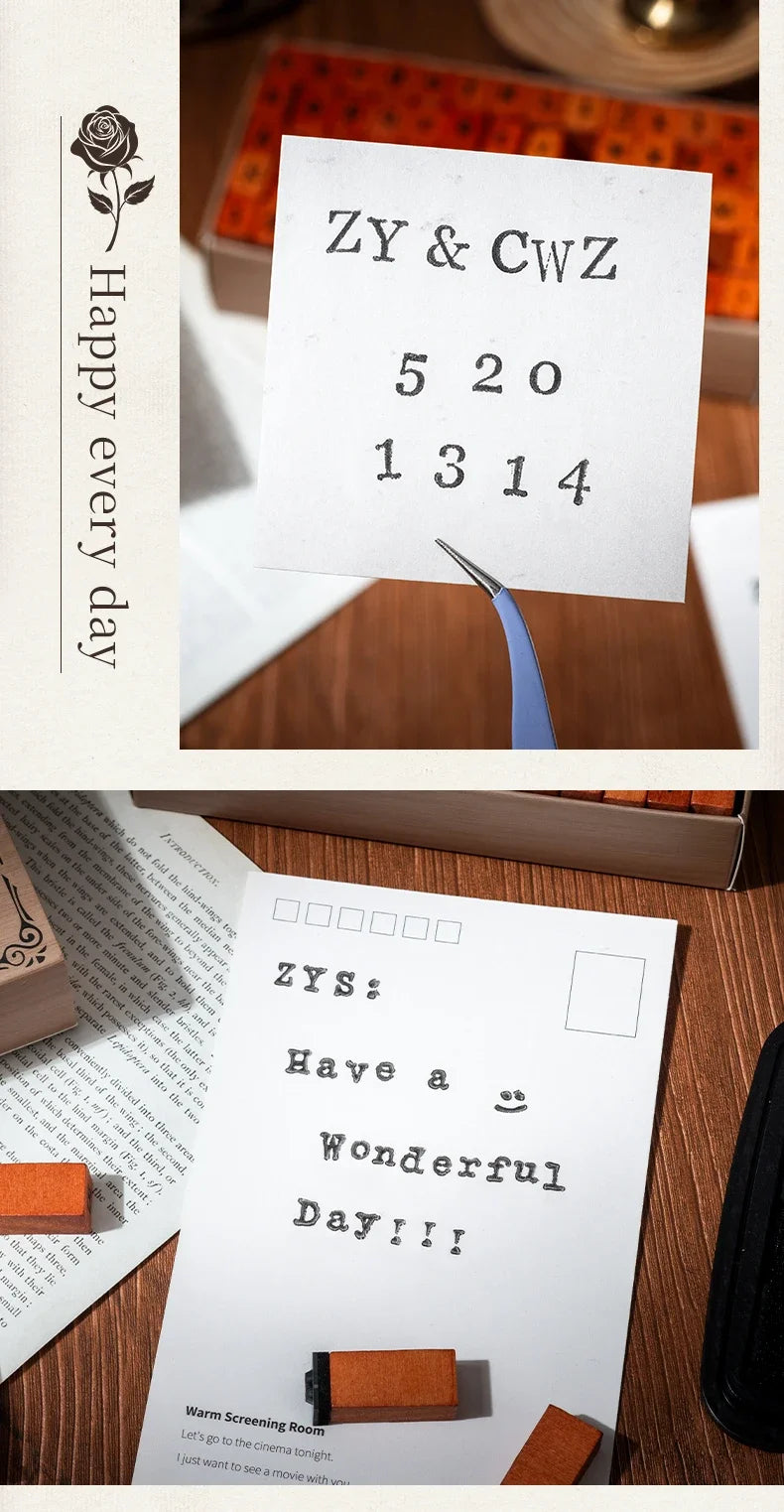 Journal GO 70pcs/set Wooden Rubber Alphabet Letter Number Stamp Set for Card Collage Junk Journal Scrapbooking DIY Standard Seal