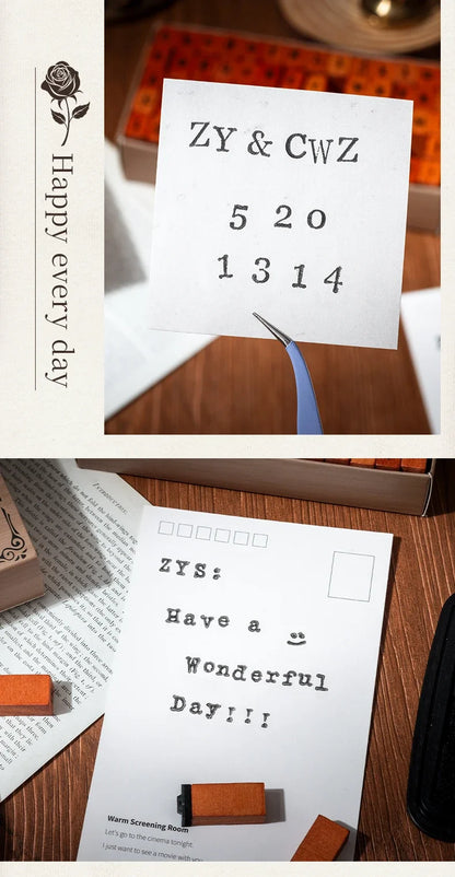 Journal GO 70pcs/set Wooden Rubber Alphabet Letter Number Stamp Set for Card Collage Junk Journal Scrapbooking DIY Standard Seal