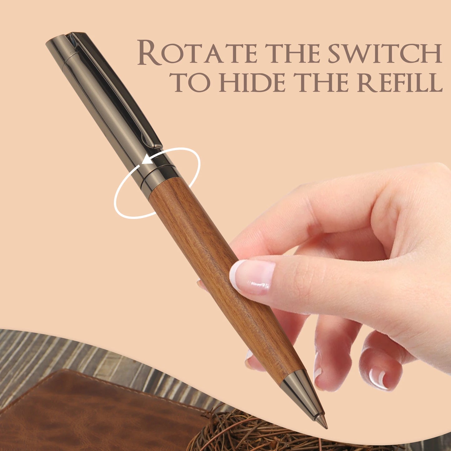 YUN CHUN 1 Set Premium Metal Ballpoint Pen with Wood Barrel for Smooth Writing and High-End Design-Black Ink-Office-With Case