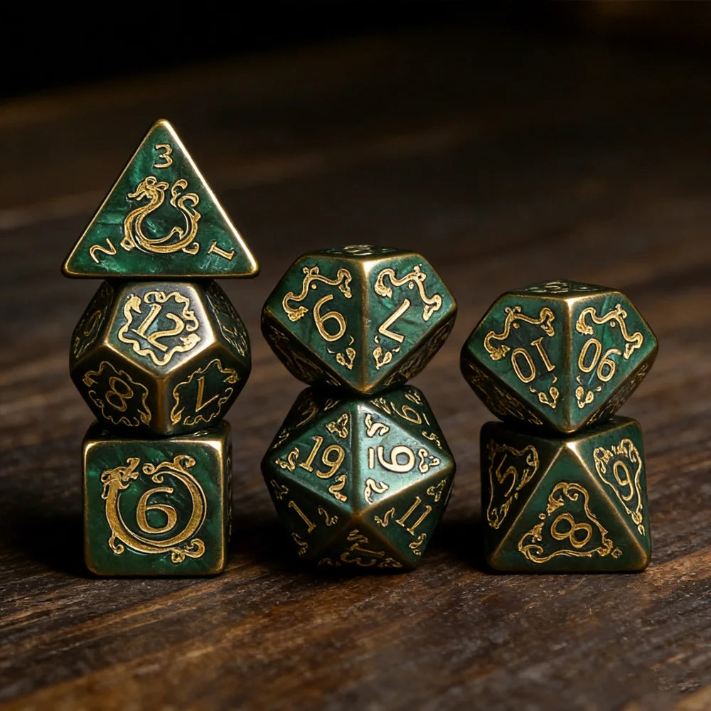 DND Dice 7Pcs/set Dragon Pattern Polyhedral Dices Role Playing D&D TRPG Board Game Dice As Gift Entertainment Accessories