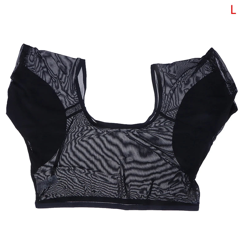 Transparent Mesh Ultra-thin Vest Absorbent Deodorant Pad Women T-shirt Washable Sweat Proof Under Top With Underarm Sweat Pads