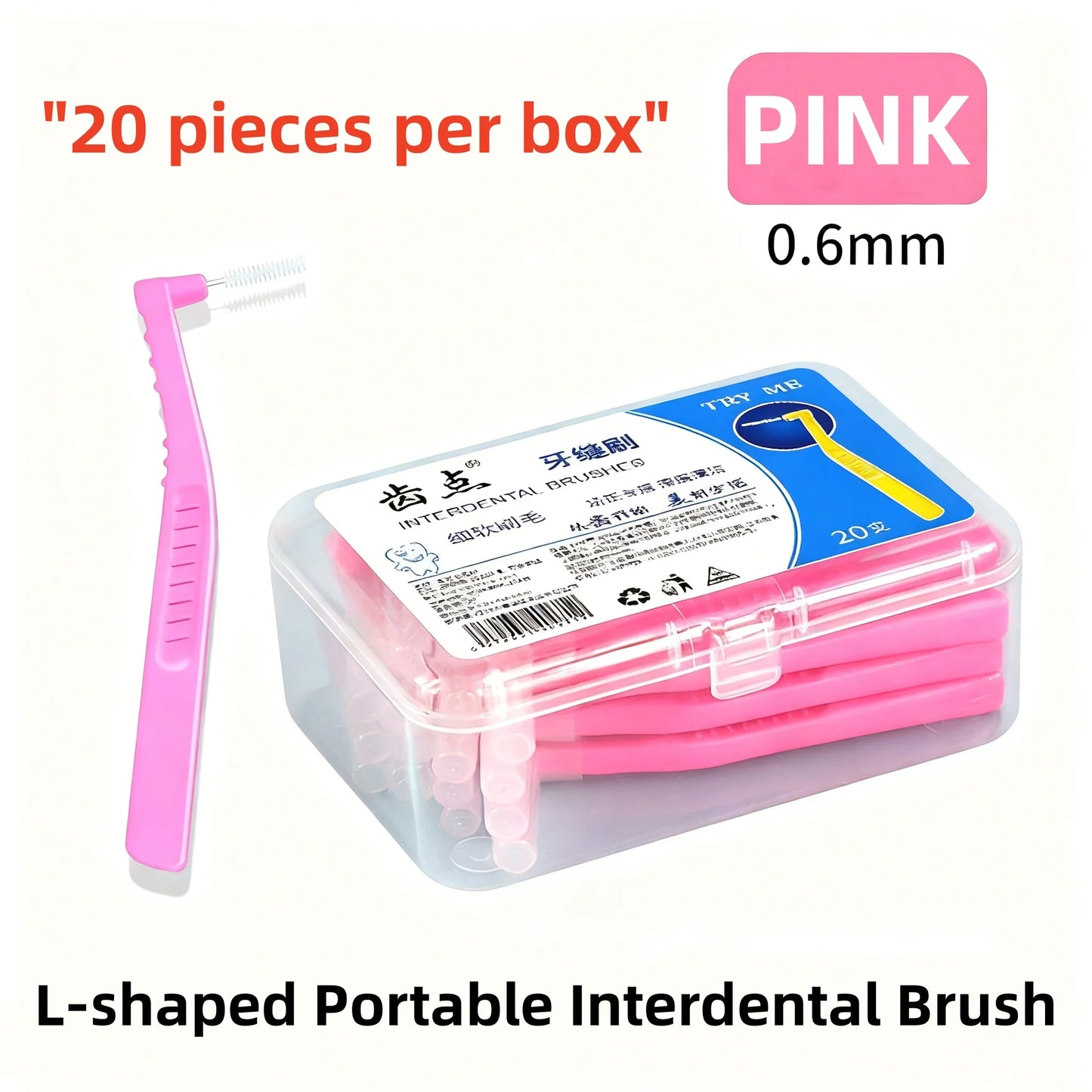 20 Pieces Boxed L-shaped Interdental Brushes for Orthodontics, Soft Bristle Interdental Cleaners, Interdental Brushes