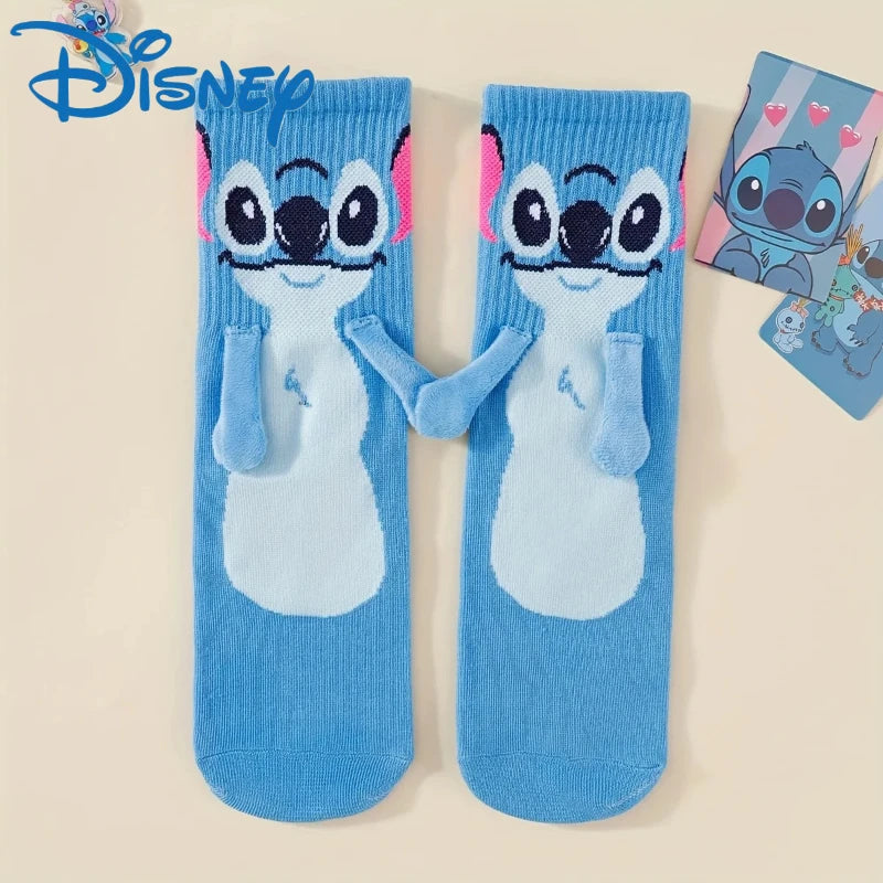 Disney Stitch hand in hand sock sock female Japanese cartoon cartoon tube stack sock cute children Christmas sock gift