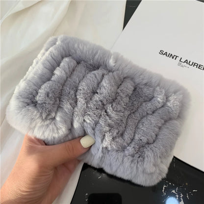 Women Handmade Stretch 100% Real Rabbit Fur Scarf Knit Genuine Rex Rabbit Fur Headbands Girls Natural Rabbit Fur Ring Scarves