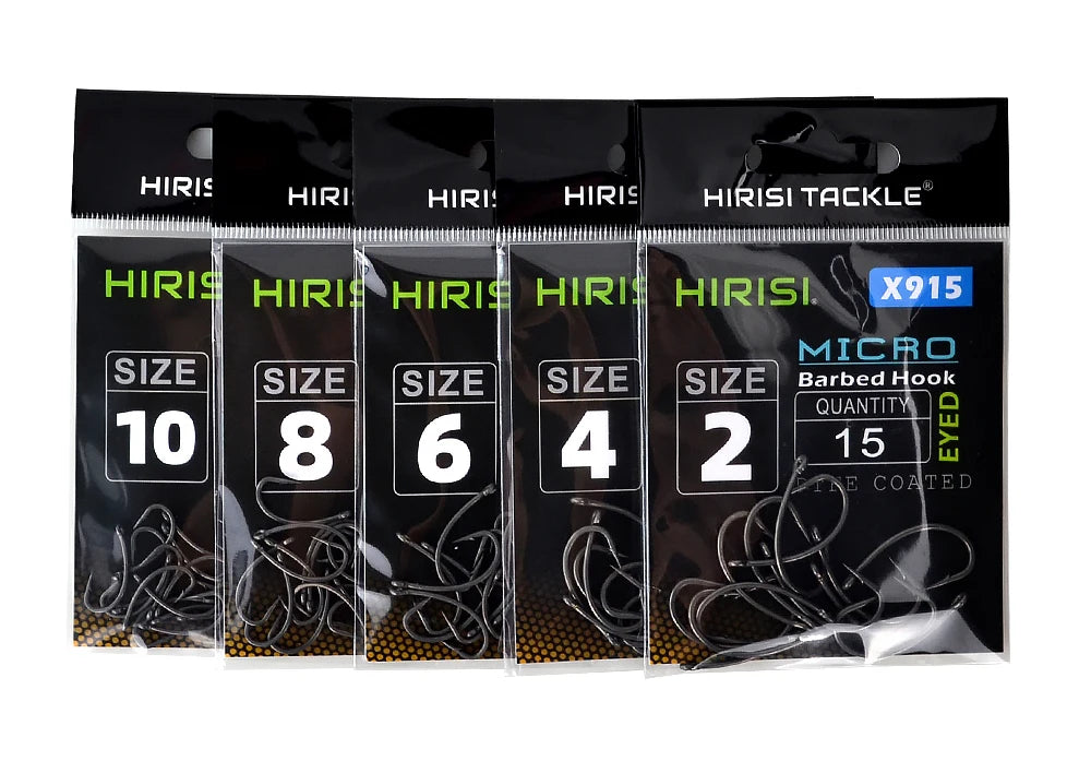 Hirisi 15x Carp Fishing Hooks With Eye Micro Barb High Carbon Steel Fish Hooks PTFE Coated Fishing Accessories X915