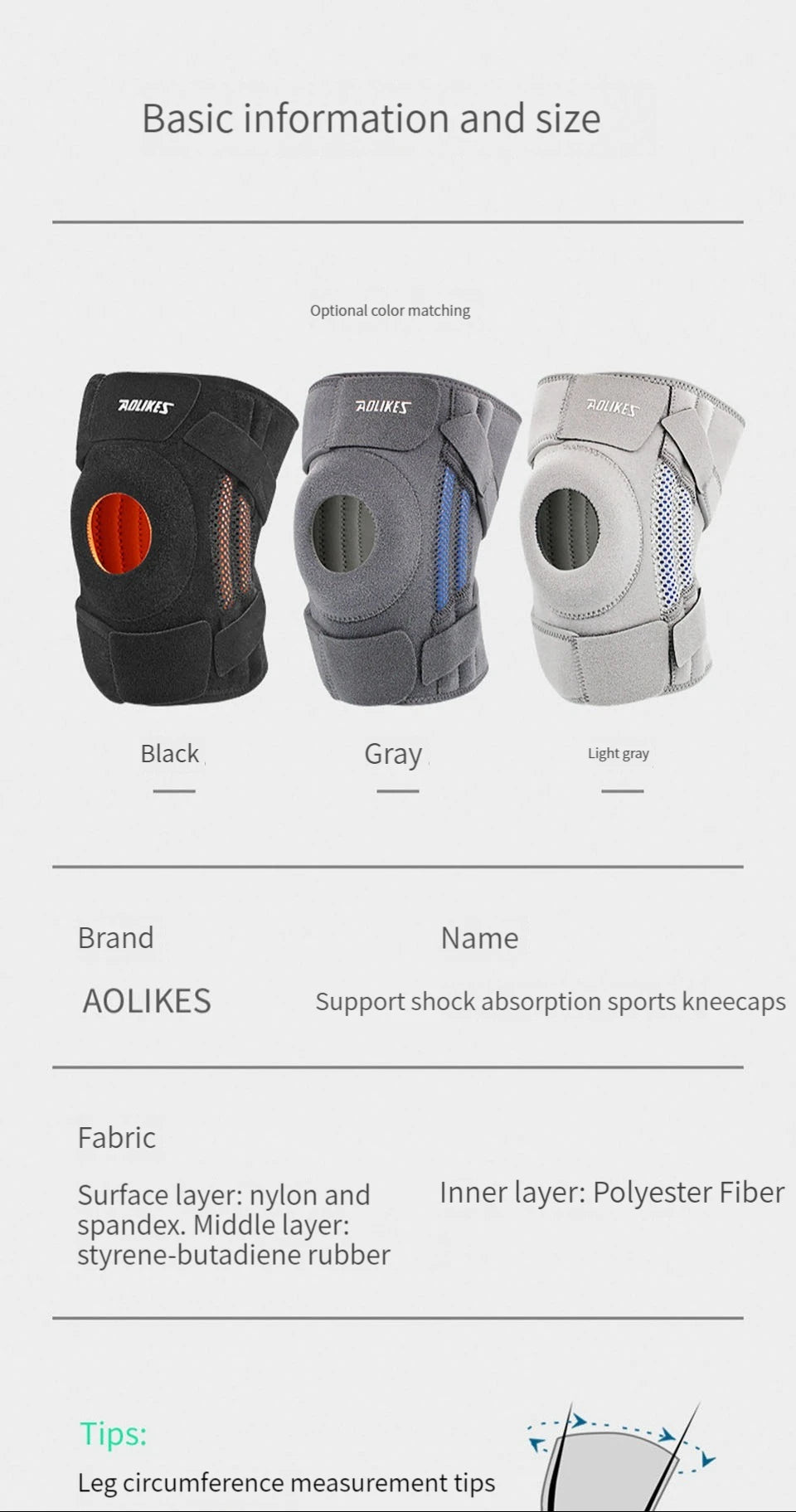 AOLIKES 1PCS NEW Knee Brace with Side Stabilizers & Patella Gel Pads,Knee Support for Cycling,Running,Climbing