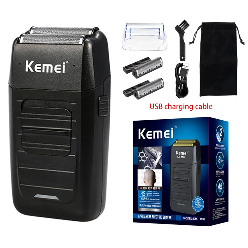 Kemei Rechargeable Cordless Shaver for Men Twin Blade Reciprocating Beard Razor Face Care Multifunction Strong Trimmer  KM-1102
