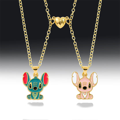 Couple's Stitch Heart Necklace - Gold & Silver Angel And Stitch Cute Style Jewelry Pendant Gift for Girls