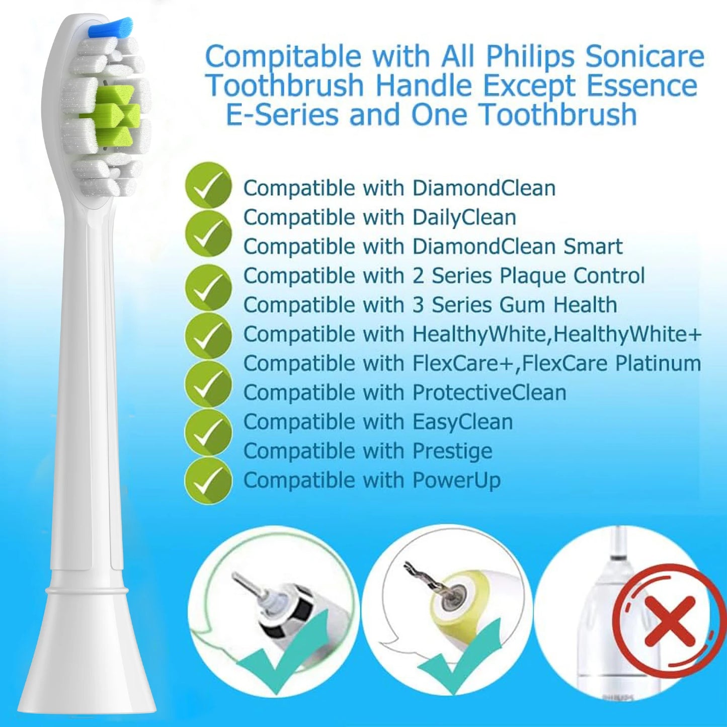 Replacement Brush Heads Compatible with Philips Sonicare Electric Toothbrush Fit for EasyClean, Gum Health, FlexCare, Healthy