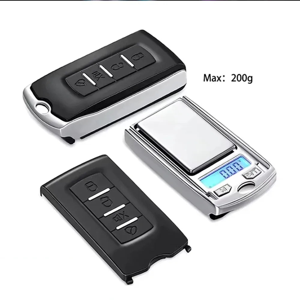 1Pcs 200g/100g 0.01g Precision Portable Car Key Shape Mini Digital Pocket Electronic Gram Scale with LCD Display and Batteries