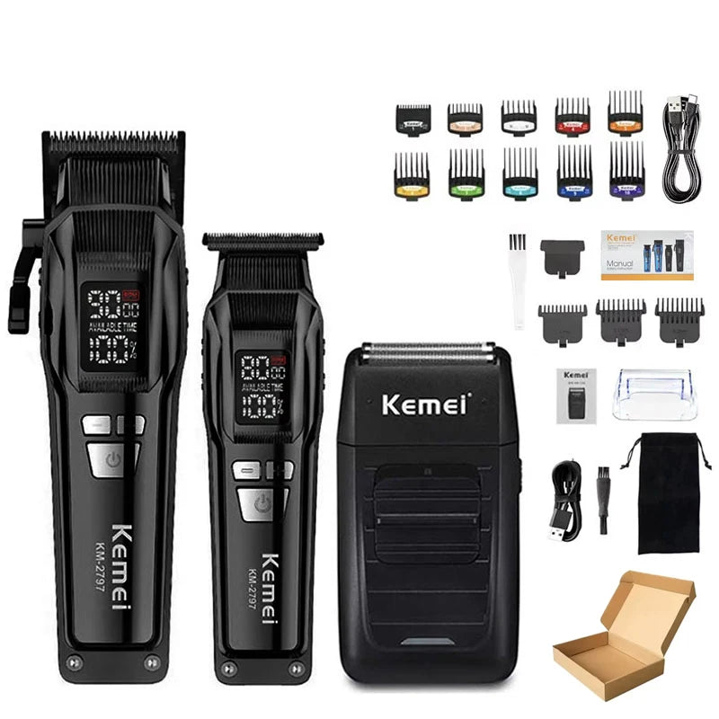 Kemei Professional Electric Hair Clipper Kit Rechargeable Hair Trimmer Shaver For Men USB Charging Beard Razor KM-2797 KM-1102