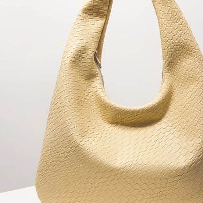 Vintage Faux Woven Leather Shoulder Bag, Women's Handbag, Large Capacity Tote Bag, Crescent Bag, Zipper Underarm Bag, Daily Commuter Bag (Random Pattern)
