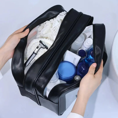 Dry-wet Separation Double Transparent PU Makeup Bag Portable Washing Bag Cosmetic Storage Bag Travel Fitness Swimming Essentials