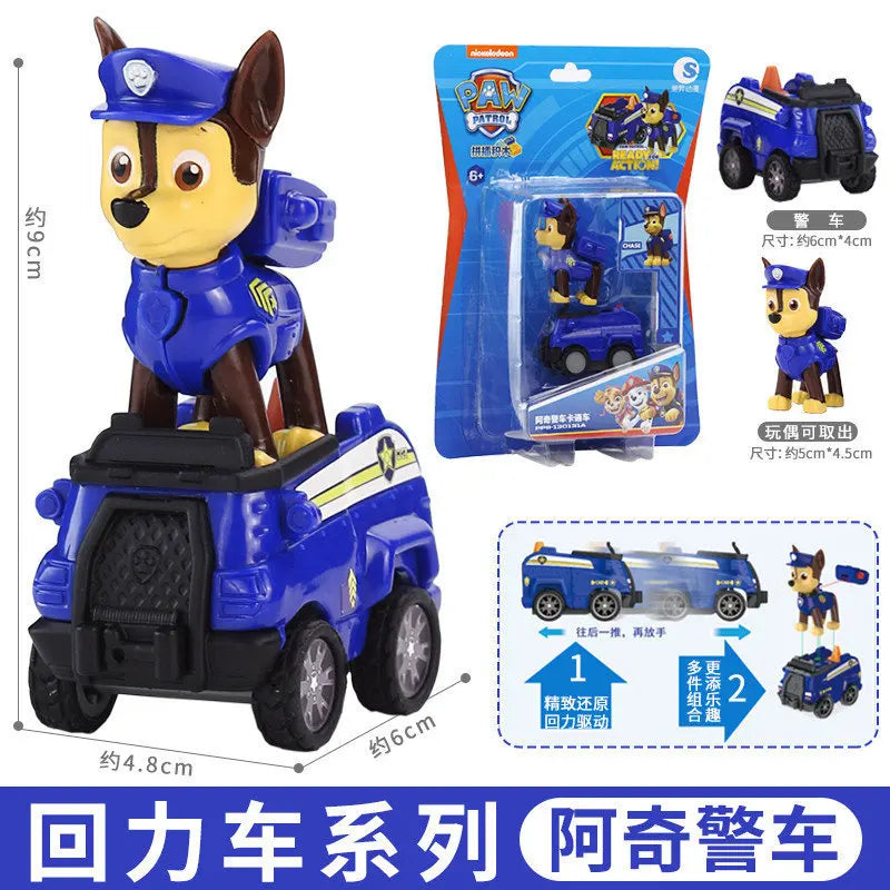 4PCS/SET Genuine Paw Patrol Vehicle Chase Skye Marshall Rubble Pull Back Cars Playset Action Figure Children Toys Birthday Gifts