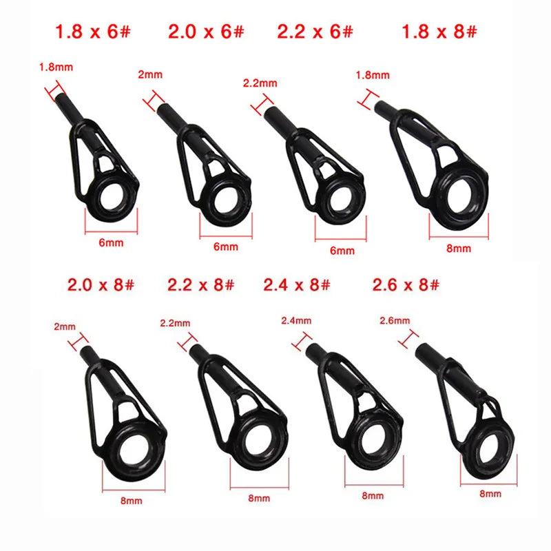 Stainless Steel Fishing Top Rod Guide Porcelain Ring 8pcs DIY Fishing Pole Tip Repair Rod Tip Accessories Fishing Tackle Pesca