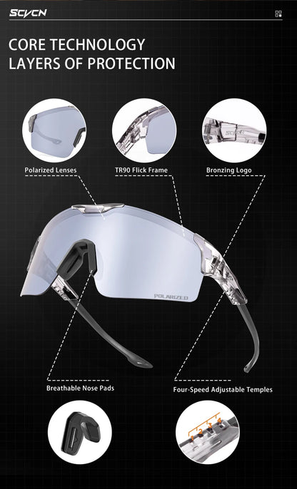 SCVCN Polarized Cycling Sunglasses Outdoor Sports Bicycle Sunglasses Men Women MTB Cycling Glasses Road Bike Glasses