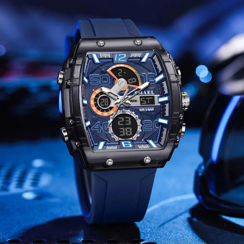 SMAEL 8109 Digital Watch Men Outdoor Sport 5ATM Waterproof LCD Electronic Male Quartz Watches for Men's Chronograph Wristwatch
