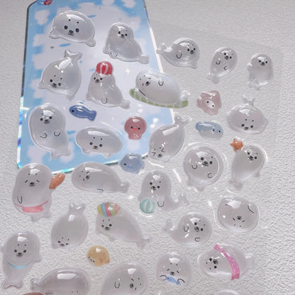 NEKONI Cute Animals Seal Bear Penguin 3D Stickers Scrapbooking DIY Journaling Stationery Diary Cute Stickers School Supply