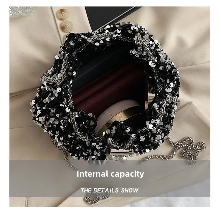 Crossbody Bags Sequin Women's New Korean Bucket Bag Bright Eyes Style Fashion Crossbody Dinner Single Shoulder Bags