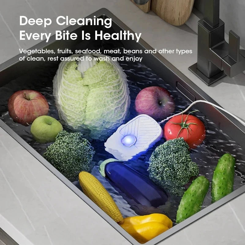 Portable Ultrasonic Vegetable and Fruit Cleaner IPX7 Waterproof Multifunctional Food Washer for Home Kitchen Use