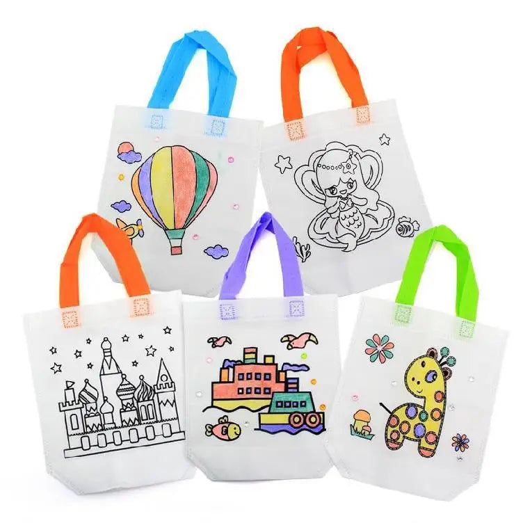1-10pcs Sets DIY Graffiti Bag with Markers Handmade Painting Non-Woven Bag for Children Arts Crafts Color Filling Drawing Toys