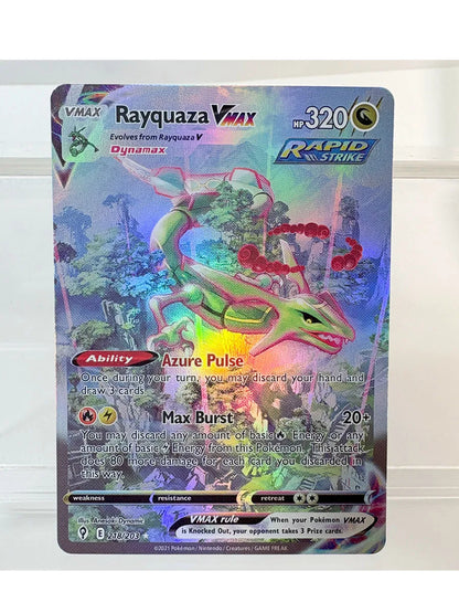 PKM Proxy Card Holographic Rayquaza VMAX Deoxys Reshiram&Charizard Sylveon GX Hobbies Rare Collection Battle Cards Toys Gifts