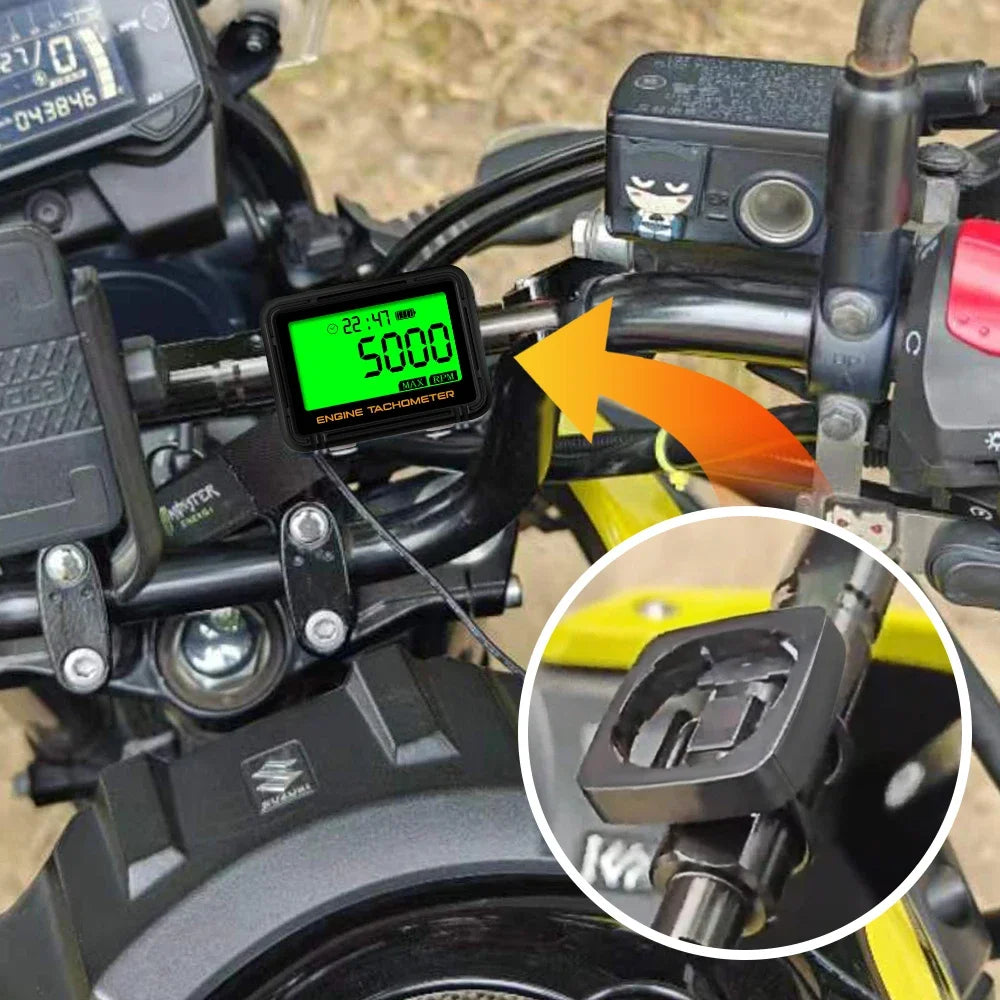 Motorcycle Inductive Digital Tachometer SVC TOT JOB Engine Hour Meter Gauge Backlight Resettable RPM for Moto Lawn Mower