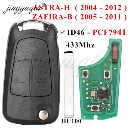 jingyuqin Flip Remote Car Key 433Mhz For Opel/Vauxhall Astra H 2004-2009 Zafira B 2005-2013 Vectra C 2002-2008 Corsa D 2007-2012