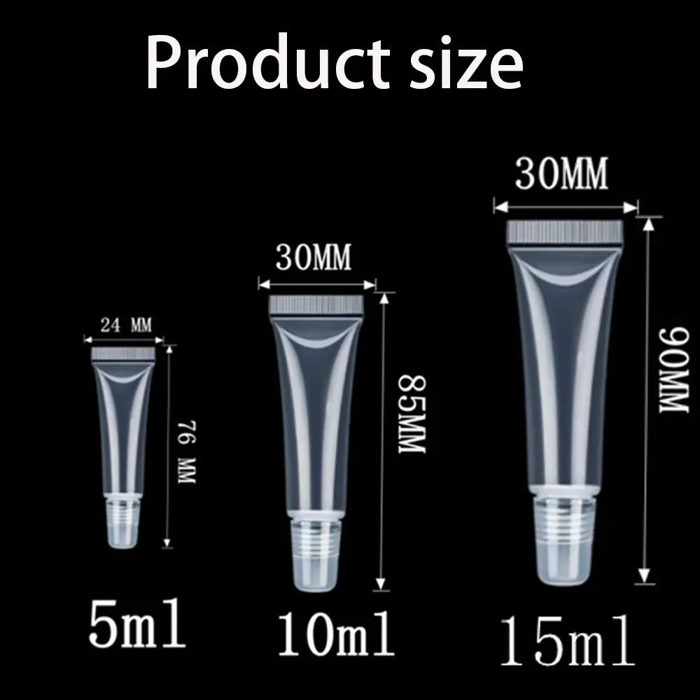 100PCS 5/10/15ML Lipgloss Tubes Wholesale Empty Lipstick Soft Makeup Squeeze Clear Lipgloss Container DIY Lip Gloss Cosmetics
