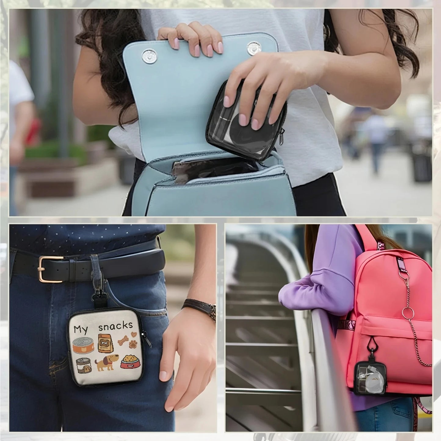 1Pcs Dog Print Dog Treat Bag with Hook Zipper Pet Training Puppy Walking Bag Dog Training Accessories