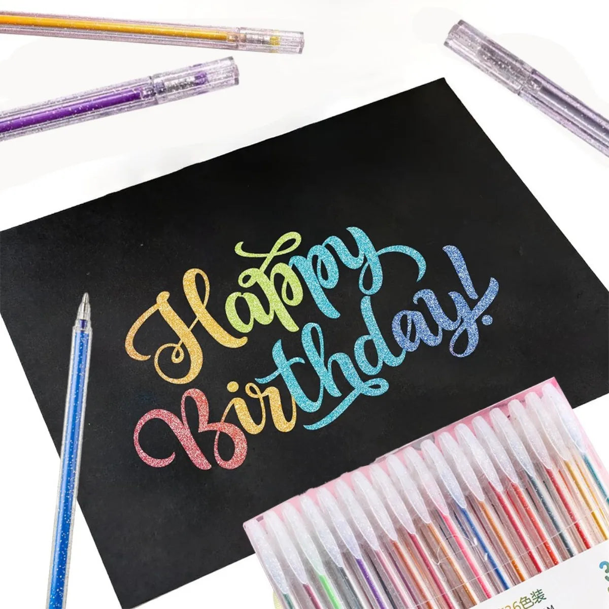 60 Colors Glitter Gel Pen 1.0mm Metal Glitter Color Ballpoint Pen Paper Cardstock Diary Drawing Marking Coloring DIY Art