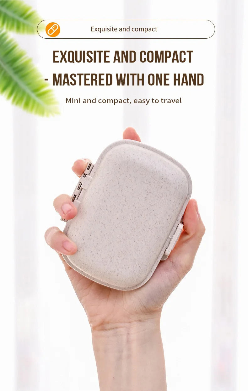 8 Grids Organizer Container For Tablets Travel Pill Box With Seal Ring Small Box For Tablets Wheat Straw Container For Medicines